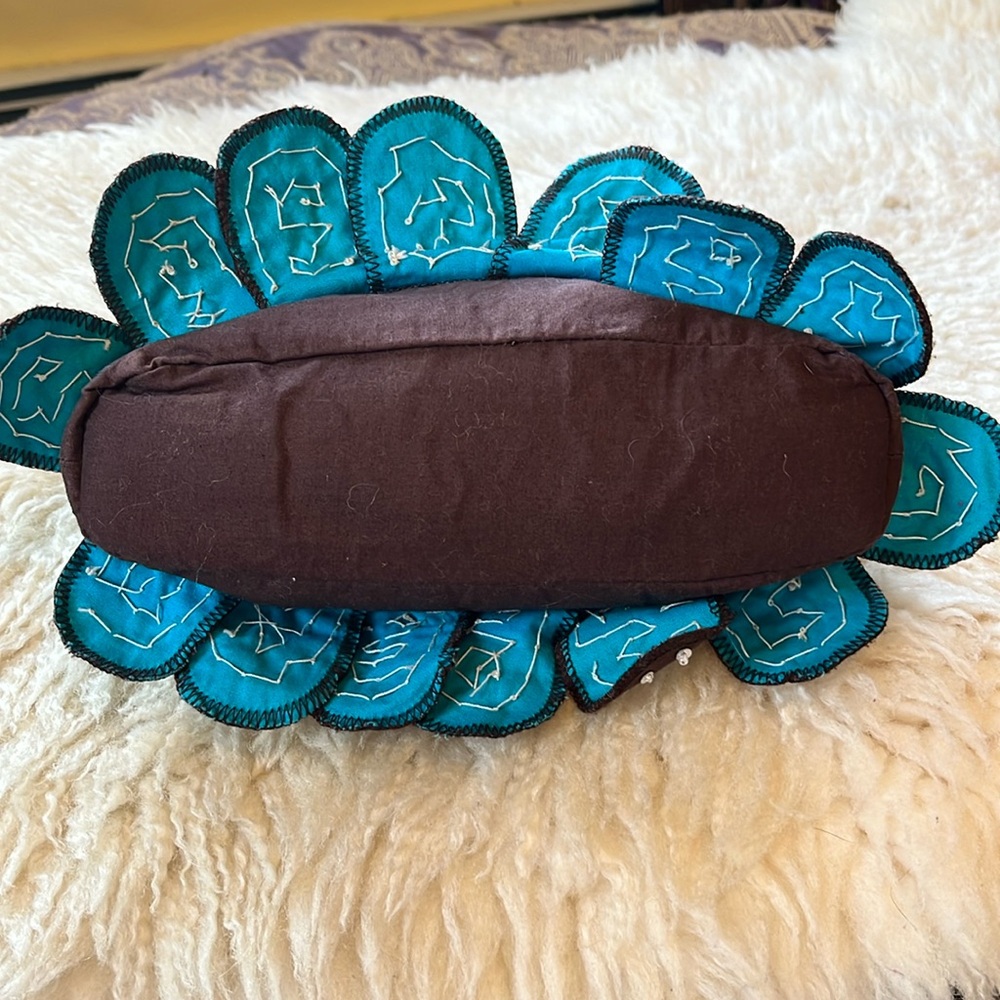 Vintage Gap Brown & Teal wristlet w/sequins & beads gold/brass frame clasp - Picture 7 of 17